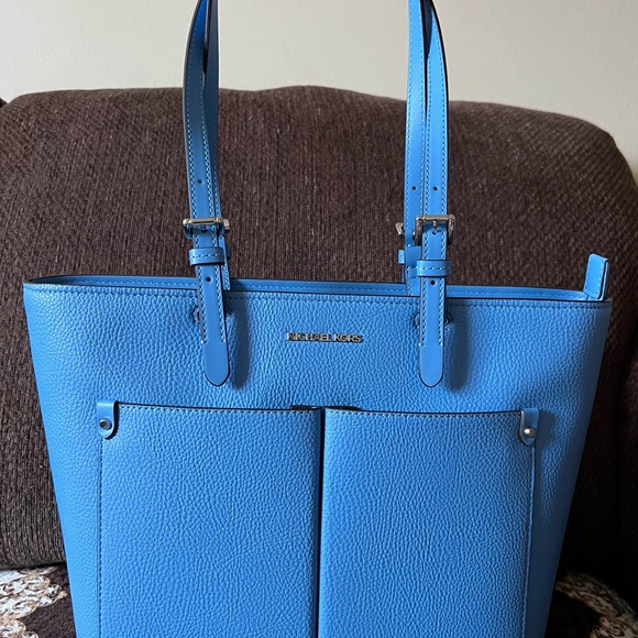 MICHAEL KORS South Pacific Blue Medium Silver-Tone Hardware Tote Handbag NWT - Picture 2 of 15